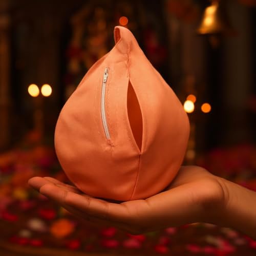 Image of Premium Cotton Jaap Mala Bag with Zipper Pocket & Shoulder Strap | Soft Fabric Chanting Bag for Meditation, Japa & Bhakti Use | (Available in White, Peach & Yellow)