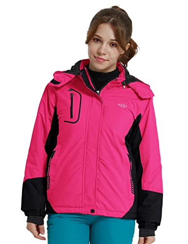 Wantdo Giacca da Sci Montagna Invernale Parka da Neve Caldo con Cappuccio Cappotto da Snowboard Giubbotto Impermeabile Bambina