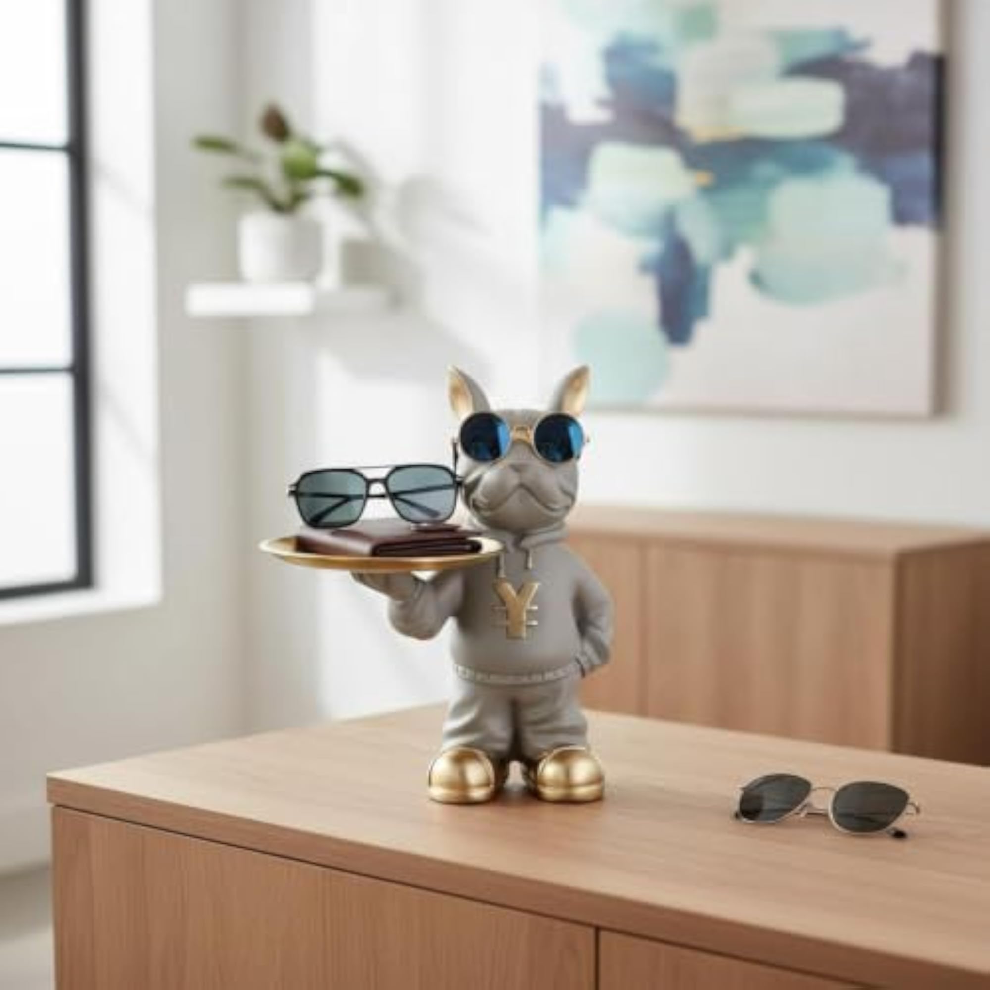 French Canine Statue Hand-Painted Multi-Functional Resin Dog Figurine Holder