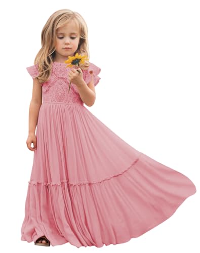 Boho Toddler Flower Girls Dresses for Wedding Lace Embroidery Bridesmaid Dresses Long Chiffon Party Dresses PT126