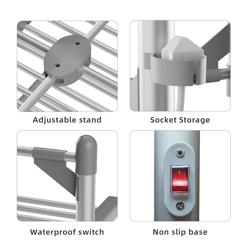 3-Tier Heated Clothes Airer with Cover, 24 Rails Clothes Drying Rack, 117cm Heated Airer, Indoor Foldable Heated Shelves Dry Laundry, 220W Efficient Drying Horse Rack 11M Drying Space - Image 7