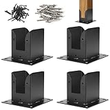 Pergola Bracket Kit Post Base - Wood Post Stainless Steel Flange Anchor Base with Screws, Modular Sizing Gazebo DIY Kit for Deck Railing, Handrail Railing, Log Cabin, Black Finish (4 Pack)