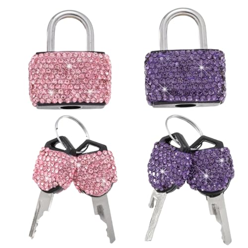 2 Pcs Small Locks with Keys Mini Luggage Locks Bling Keyed Padlock with Key Metal Lock for Locker Suitcase,Backpack,Boxes,Laptop Bag(Pink+Purple)