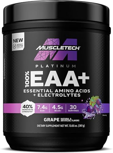 MuscleTech | Platinum 100% EAA+ |Essential Amino Acids | Muscle Strength Builder for Men & Women | Workout Supplement | Grape | 13.6 oz | 30 Servings