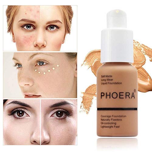 Phoera Foundation,Full Coverage Foundation Flawless Concealer Foundation,Matte Oil Control Concealer Foundation Cream,Durable Waterproof (103 Warm Peach) #TOP4