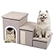 Hundetreppe Faltbare für Couch und Bett, 75L*35B*43H cm, Haustiertreppe für klein/ältere/große hunde katzen, 3 Stufen Treppe für Hunde mit Große Wohnung, Stauraum, Katzen Kratzbrett, Beige treppe hund