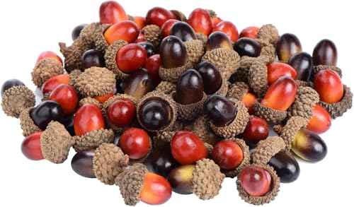 Sumind 70 Pcs Artificial Acorn Thanksgiving Fake Acorns Decoration Lifelike Small Acorns with Natural Cap Bulk for Fall Crafts DIY Vase Filler Ornament Home Wedding Decor