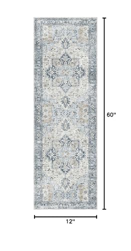 GENIMO Runner Rug 2x5, Machine Washable Non Slip Vintage Runner Rug, Low Pile Lighrweight Rugs for Entryway, Hallway, Kitchen and Corridor, Blue