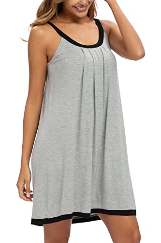 Aviier Women Halter Sleeveless Tank Nightgowns Wide Strap Chemise Full Slip Sleep Dress (Gary, Medium) Gray #TOP2