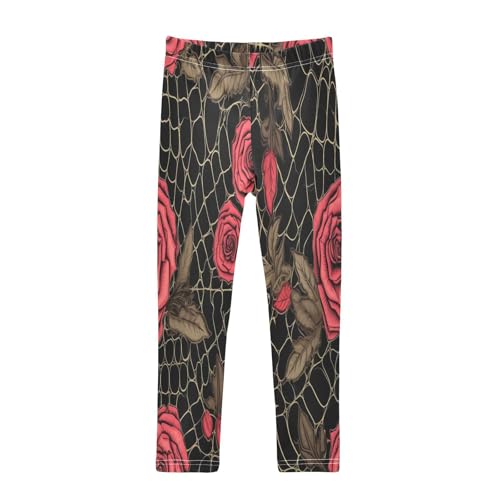 Bolaz Toddler Girls Leggings Printed Yoga Pants Leggings Web Red Rose for Kids