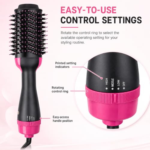 Image of 4 in 1 Hot Air Brush Dryer and Volumizer with Ionic Ceramic Tourmaline Styling for Straightening, Curling, Detangling, Volume, Shine, and All Hair Types