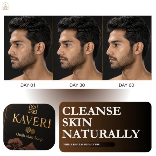 Image of KAVERI Oudh Handmade Soap Bar - Cold-Processed, Woody Scent - 3 * 110g (Pack of 3)