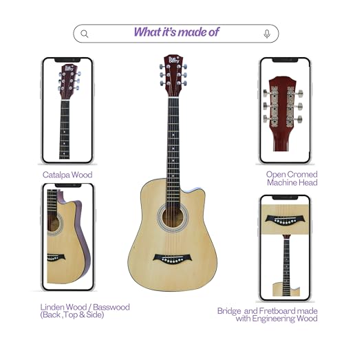 Image of BLUEBERRY 38C, Acoustic Guitar Kit with Bag, Strap, One Pack Strings And Picks - 38 Inch (Natural)
