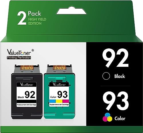 Valuetoner Remanufactured Ink Cartridges Replacement for HP 92 93 Ink Cartridge Combo Pack for HP Photosmart 7850 C3150 C3180, Deskjet 5440 5420, PSC 1510 2525 Printer (2 Pack, 1 Black, 1 Tri-Color)