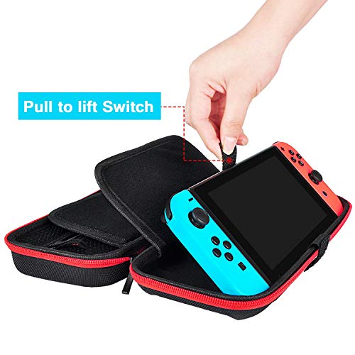 Hestia Goods - Funda para Switch y Protector de Pantalla de Vidrio Templado Compatible con Nintendo Switch, Funda de Transporte rígida de Lujo para Consola Nintendo Switch y Accesorios, Color Rojo