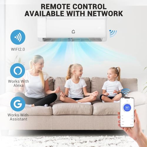 PioneerWorks 9000 BTU Ductless Mini Split Air Conditioner & Heat Pump – 20 SEER2, Inverter, 230V, WiFi & Alexa Enabled – Quiet, Energy Efficient Cooling & Heating, Easy Installation, for Rooms up to