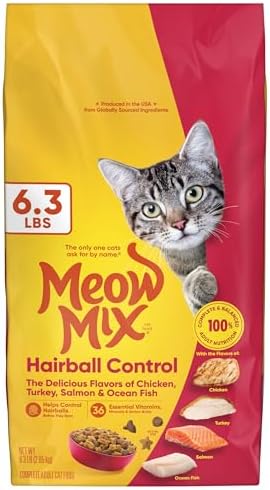 Meow Mix Hairball Control Dry Cat Food for Adult Cat, 6.3 lb. Bag