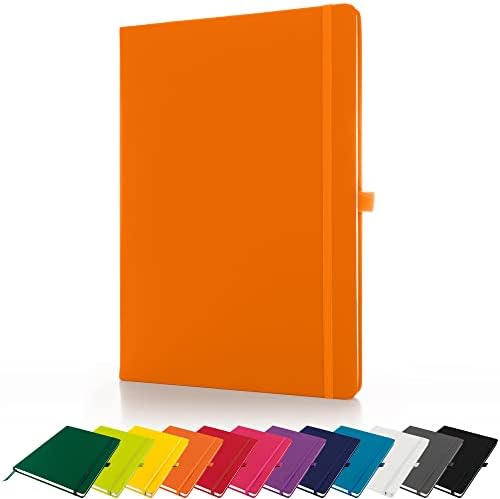 Premium A5 Notebook New Lined Hardback Journal with Pen Loop, 196 Page, Elastic Closure and Ribbon Marker Notepad Note Book Notes Pad (Silver)