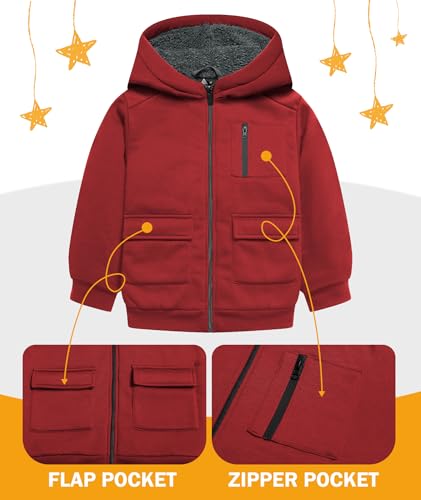 Image of Boys Zip Up Hoodie Kid Hooded Jacket | Fleece Lining,Soft Warm coat,Fall Winter Outwear for 6-15 Years Unisex,Sweatshirt Suitable for School,Outdoor