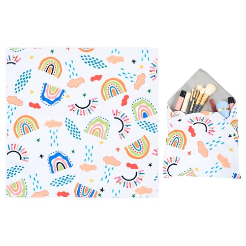 Image of Self-Adhesive Magic Cloth Portable lazy Makeup Bag Cosmetic Pouch Widely Used for Camera Lens Wrap,Protective Cover Laptop Sleeve,Folding,Washable(13.8 inch X 13.8 inchRainbow)
