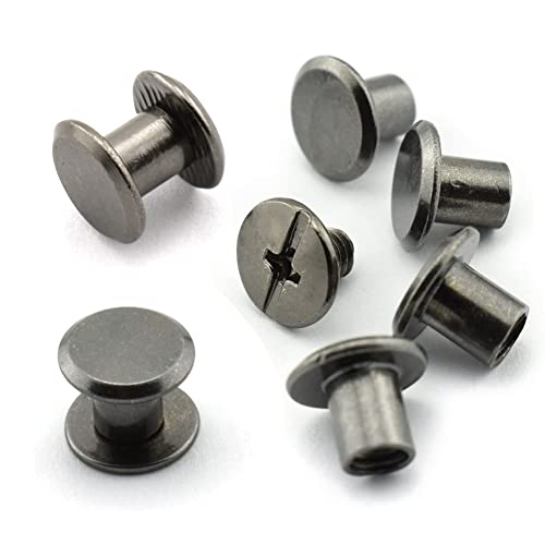 YXQ 50pcs Chicago Screw 5x6mm Slotted Binding Screws for Rivet Book Binding DIY Leather Craft Replacement Assembly, Black