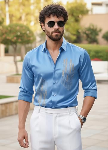 Image of IndoPrimo Men's Stylish Satin Shirt for Party and Casual Wear - Exclusive Designer Full Sleeve Shirt for Men - Pilar