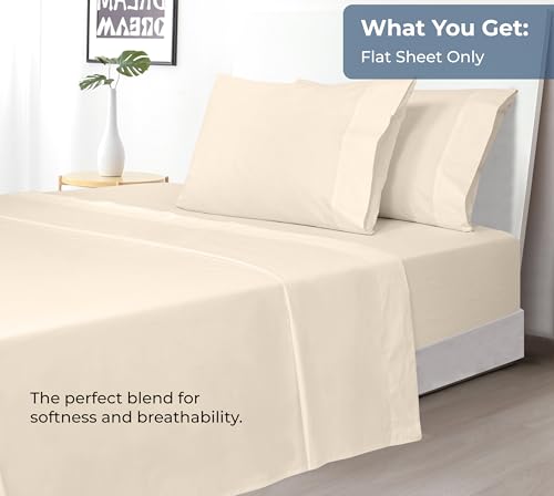 Image of Royale Linens 100% Organic Cotton Full Flat Sheet Only - Super Soft - Percale Top Sheets - Full Flat Sheet Sold Separately - Breathable, Cool & Crisp White Sheets Only (81 inch x 96 inch, Cream)