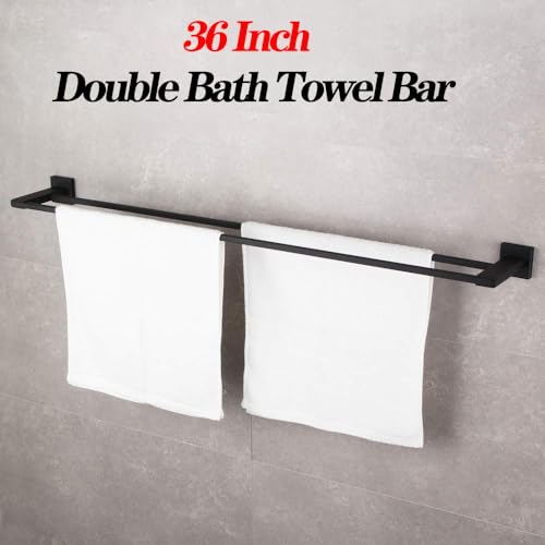 GERZWY Bathroom Double Towel Bar Matte Black Stainless Steel 36-Inch Bath Towel Rack Contemporary Style Wall Mount JG1902C92-BK - Image 3