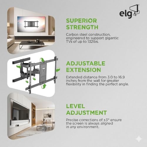Image of ELG Full Motion TV Wall Mount for 50-90 inch TV,Holds up to 60Kgs,6-Way Swivel Tilt Cantilever| Boost Viewing with LED /LCD /Plasma|Sleek Modern Look! Fits 16 inch Wood Studs,VESA 800x400, A02V8N