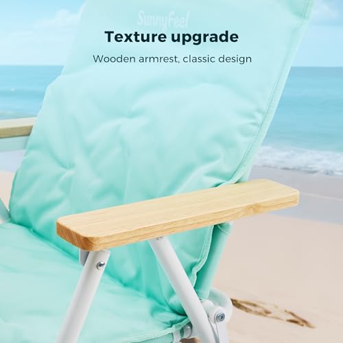 SUNNYFEEL Silla de Playa Plegable con Reposabrazos de Madera y Cojín, Silla Ligera para Camping, Jardín y Exterior, Verde Menta miniatura 7