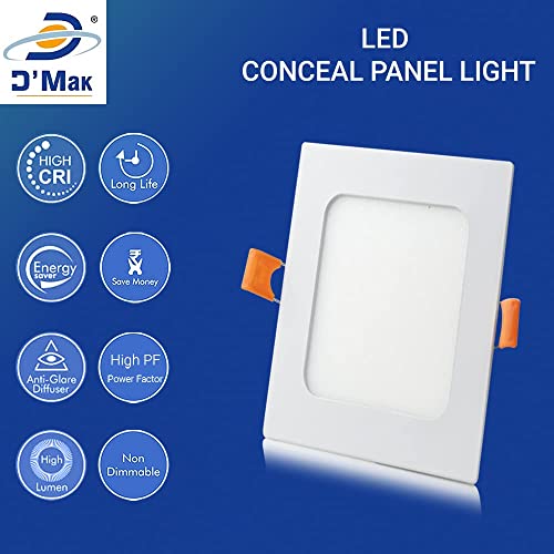 Image of D'Mak 8 Watt Square LED Conceal Panel Light for POP & False Ceiling - Natural White (Pack of 5)
