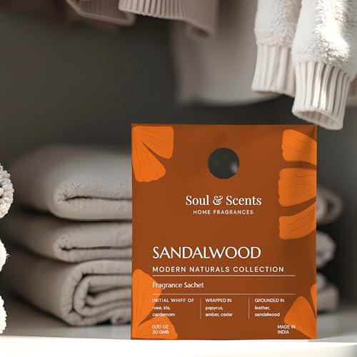 Image of Soul & Scents Sandalwood Fragrance Sachet | Allure of Rose and Charm of Amber | Long-Lasting Air Freshener for Car, Wardrobe, Kitchen, and Travel Bag | Pack of 3-20gm Each