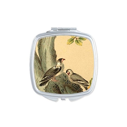 Miroir de poche carré peinture chinoise classique oiseau fleur DIYthinker