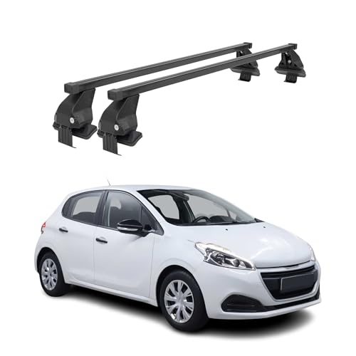 OMAC - Barras de techo transversales de acero para Peugeot 208 I 2012-2015 Pre-FL - Antirrobo Incluido - Probadas City Crash - DIN 75302:2019 - ISO/Paso 11154:2006 - Carga máxima 50 kg Negro