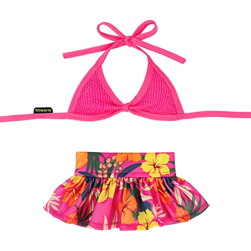 Fitwarm Floral Dog Bikini Set, Hawaiian Beach Swimsuit, Summer Dog Clothes For Small Dogs Girl, 2 Piece Dog Suit For Swimming And Bathing, Pet Luau Outfit, Cat Skirt, Hot Pink, Small #TOP16