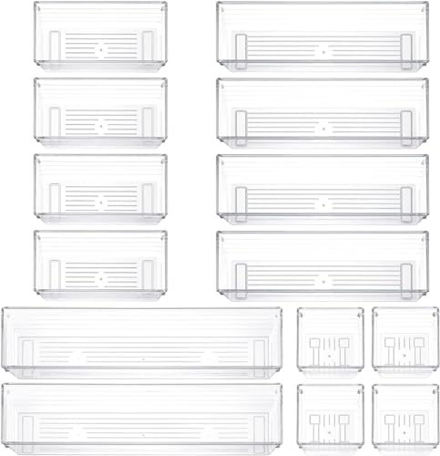Zhihongfeng 14 Pcs Kitchen Drawer Organiser Storage Trays,Kitchen Storage & Organisation,Fridge Organisers,Makeup Organiser Storage,Clear Drawer Organiser for Bedroom, Office,Makeup, Jewelries