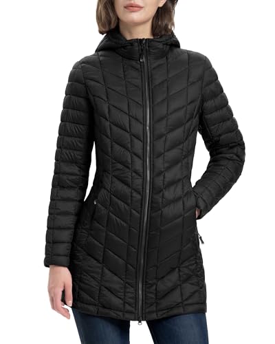 33,000ft Women's Long Puffer Jacket with Hood, Lightweight Warm Puffy Quilted Winter Coats