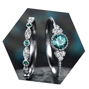 JESMING Emerald Rings Set 925 Sterling Silver Plated Diamond Ring Sapphire Ring Cz Simulated Diamond Ring Minimalist Personalized Ring for Women (Green, 6)