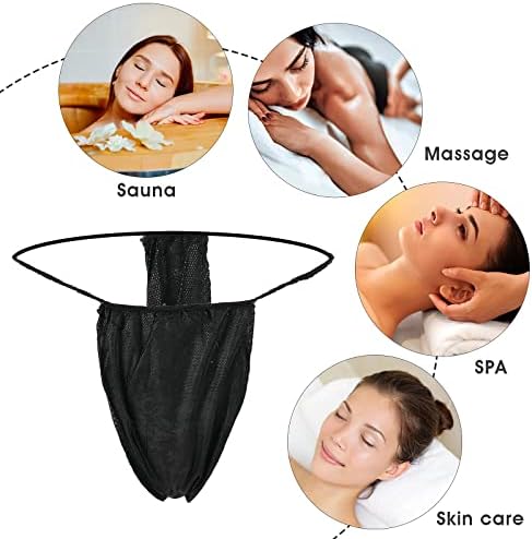 Aster 50 Pieces Disposable Thong Panties Non-woven Thong Disposable T Strap Thong Disposable Bikini Panties for Spray Tanning and Spa Black