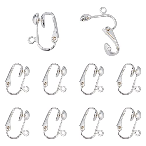 PH PandaHall 10pcs Clip D'oreilles Argent Clip pour Boucle D'oreille Non Percées, 15.5x13.5x7mm Clip d'oreille pour Transformer Percees en Boucles pour...