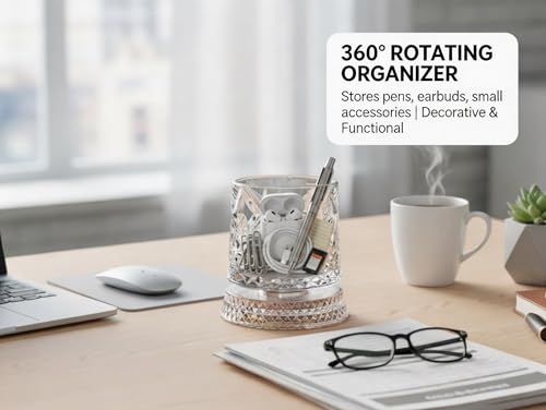 Pen Pencil Holder for Desk, 360° Rotating Desk Organizer Pencil Cup, Multi-Purpose Office Supplies, Back to School Desk Accessories, Dual Use Makeup Brush Holder for Home Office Classroom Vanity - Image 7