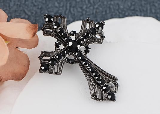 Image of Cross brooches and pins for women Sparkling Aquamarine Clear Crystal Rhinestones Holy Cross Christian Religious Jewelry