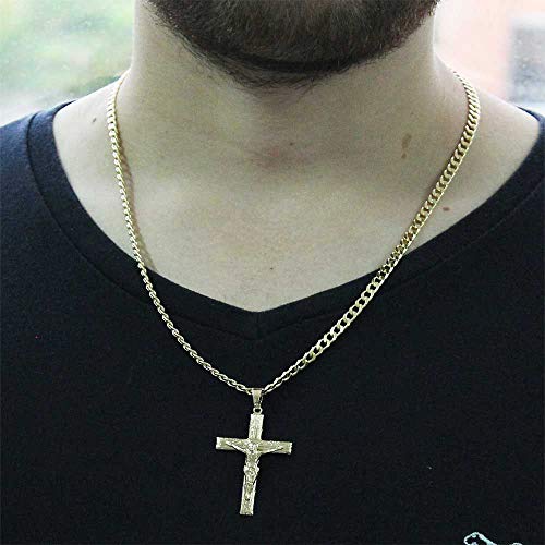 Pingente Crucifixo Com Corrente Grumet Fecho Gaveta Folheado a Ouro 18k
