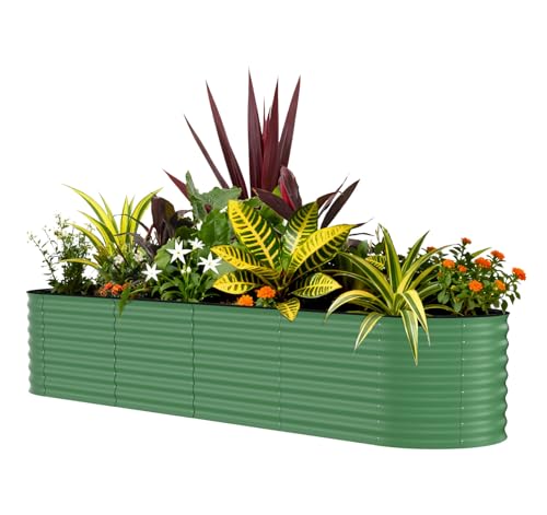 Garvee 8x2x1.5ft Galvanized Raised Garden Bed Oval Metal Planter Box with Anti-Cut Safety Edges 179 Gallons Rust-Resistant Deep Root Planter for Outdoor Vegetables Flowers Herbs Green