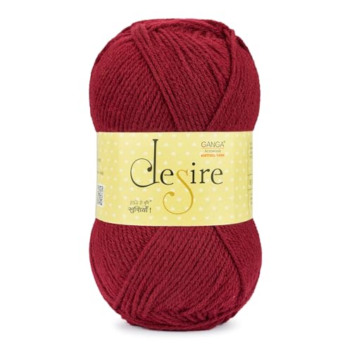 Image of Ganga Acrowools Acrylic Desire Hand Knitting and Crochet Yarn. Pack of 1 Ball - 100Gms. Shade No - (DIss039) Maroon