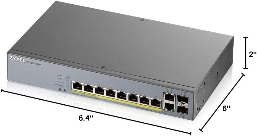 Zyxel 8-Port Gigabit PoE+ Switch | Smart Managed | 130 Watt Budget | 2X Gigabit Copper Ports + 2X SFP | Nebula Cloud Managment | Long Range | TAA Compliant [GS1350-12HP]