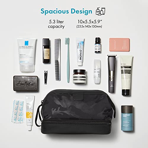 Aberlite Traveler Toiletry Bag for Men - Water Resistant Traveling Dopp Kit - Dry & Wet Separation Bathroom Bag - Hanging Shaving Bag (Black Camo) (Medium Size - 5.3 Liters)4