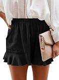 Paitluc Womens Shorts for Summer Fashion Holiday Ladies Ruffle Hem Elastic Waist Solid Black M