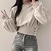 Women Casual Crewneck Crop Sweatshirt Solid Long Sleeve Drop Shoulder Pullovers Ribbed Corset Hem Crop Jumper Top White L