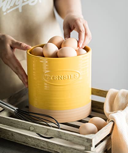 Yhosseun Large Utensil Holder For Kitchen Countertop Porcelain Utensil Crock Framhouse Decor Utensil Caddy Tableware Organizer, Yellow #TOP6